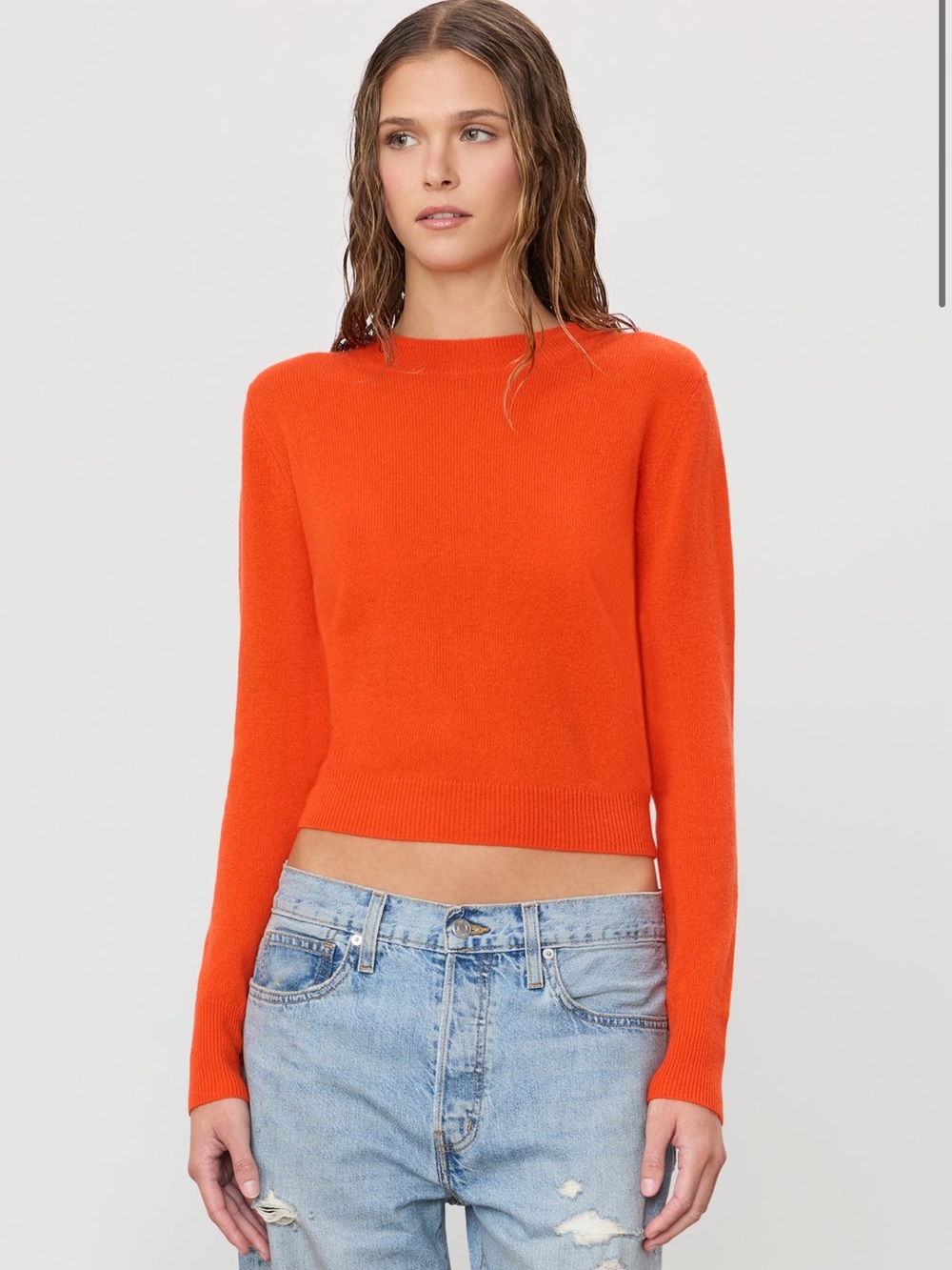 Eterne Francis Orange cashmere Crewneck cropped in orange Sweater